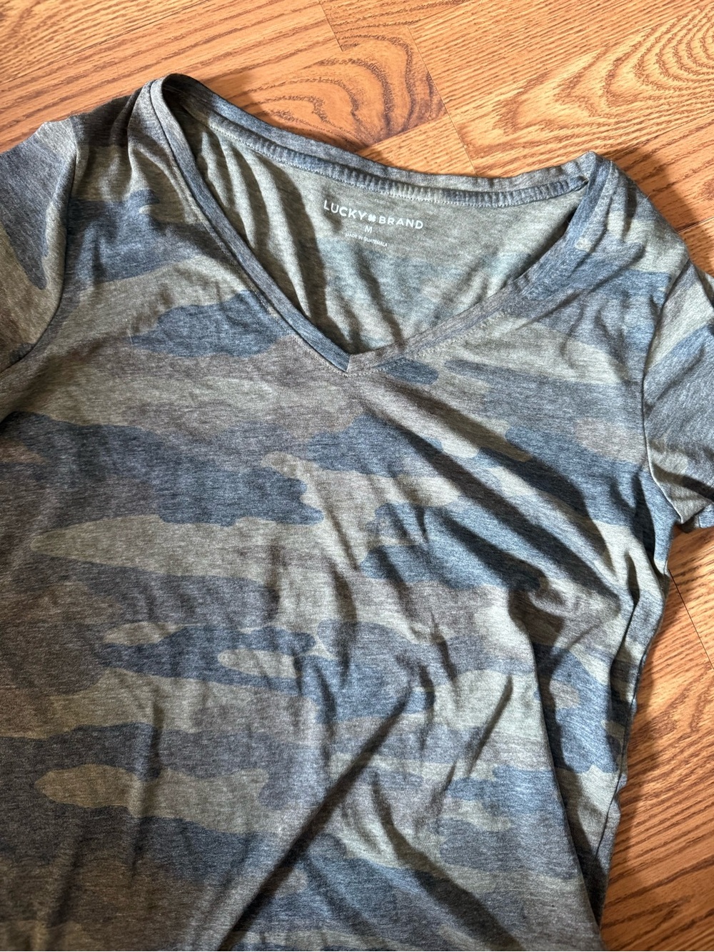 Lucky Brand Men's V-Neck Camo Tee in Olive and Gray
